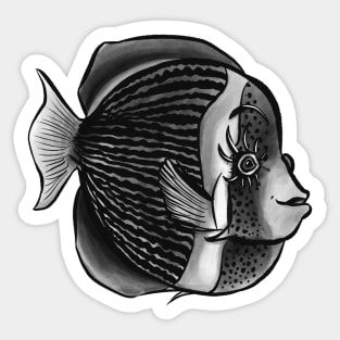 Cute Fish With Eyelashes Black And White Digital Ink Sticker